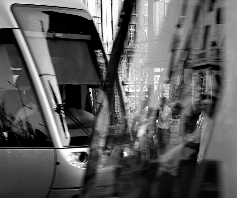 Two Luas trams meet: Just off O'Connell Street, Dublin, Ireland.