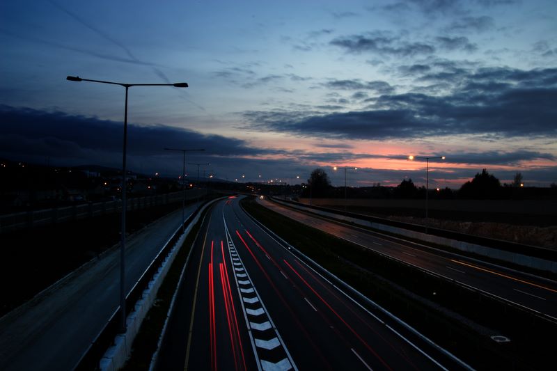 100 kph: Southern Cross Motorway (M50), as viewed from the bridge near Sandyford Village, Co. Dublin, Ireland.