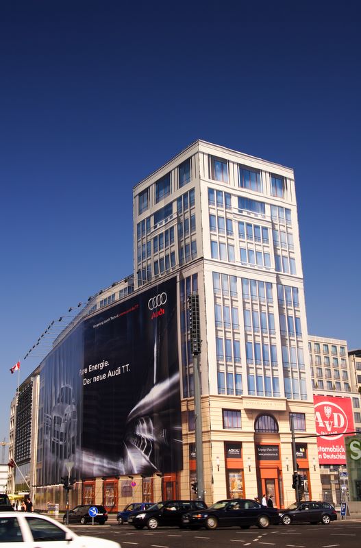 Look Closer: Facade to hide construction work at Potsdamer Platz, Berlin, Germany.